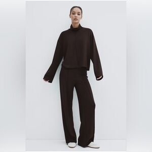 H&M Lounge Jersey Women's Wide-Leg SET (Pants and Top) in Dark Brown NWT SZ XL